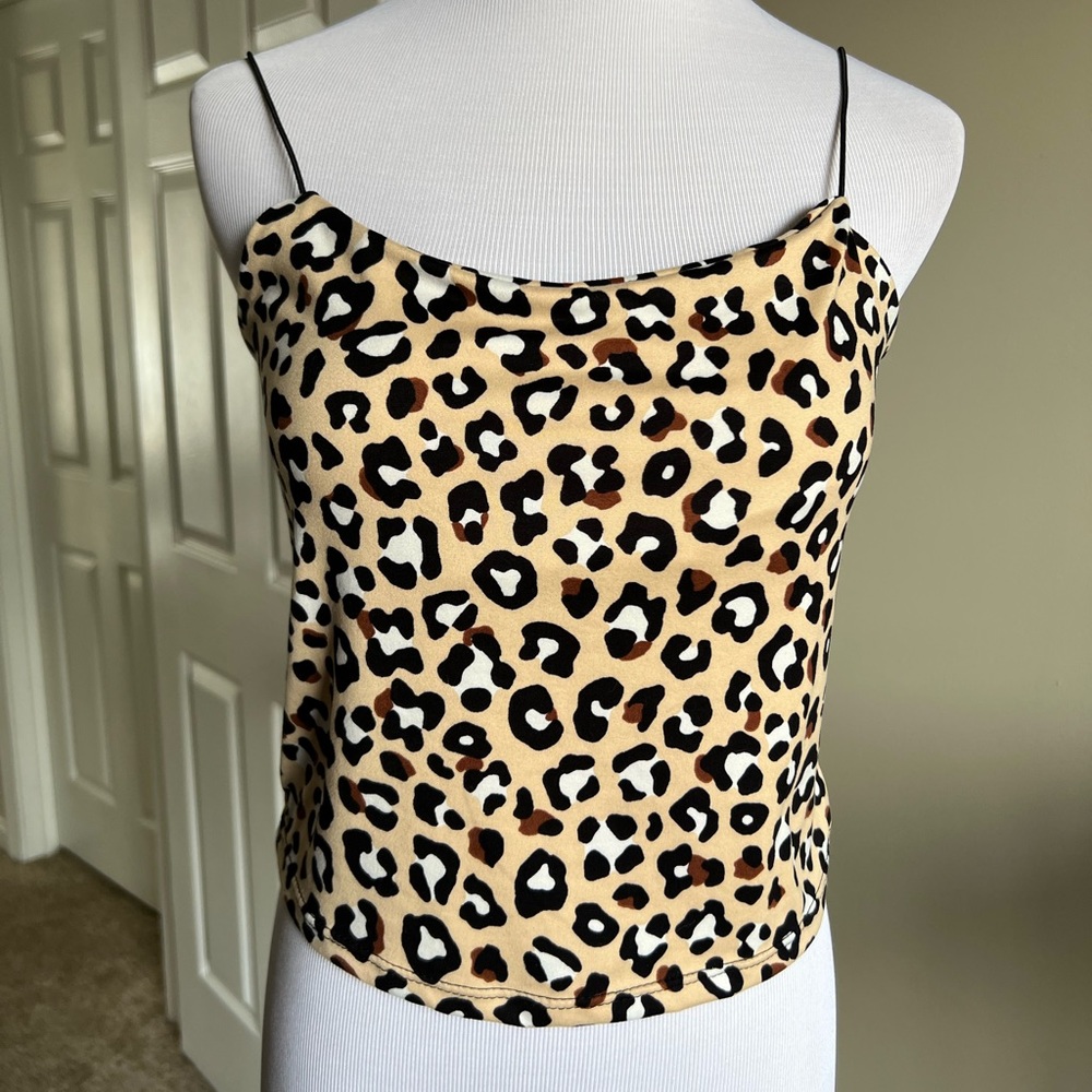 Gaze Leopard Print Spaghetti Strap Crop Tank Top